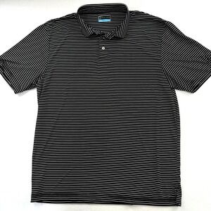 PGA Tour Men XL Golf Polo Shirt Black White Micro Stripe Short Sleeve Activewear